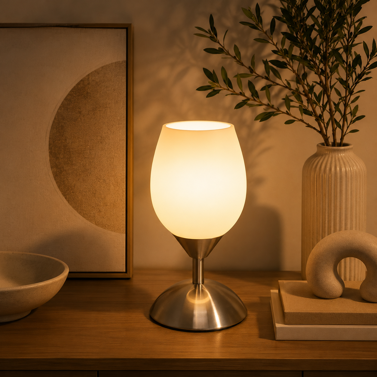 Opal Glass Touch Lamp – Dimmable Bedside Table Lamp Aesthetic Decor