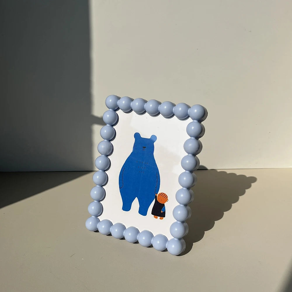 Plastic Cute Beaded Edge Photo Frame Adorable Desktop Display Photo Frame Decorative Photo Frame Stand Home Decor Display Piece