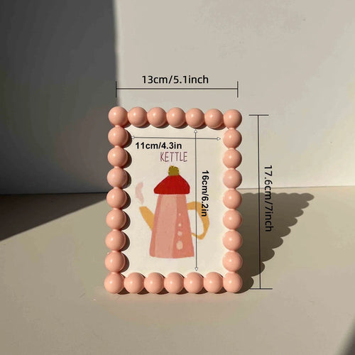 Plastic Cute Beaded Edge Photo Frame Adorable Desktop Display Photo Frame Decorative Photo Frame Stand Home Decor Display Piece